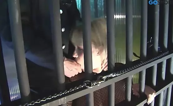 Enslaved Blonde Obedient and Punished in Roleplay Cage Scenario