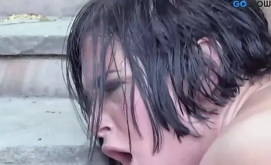 Brunette Bares Foot Doggy Style Delights